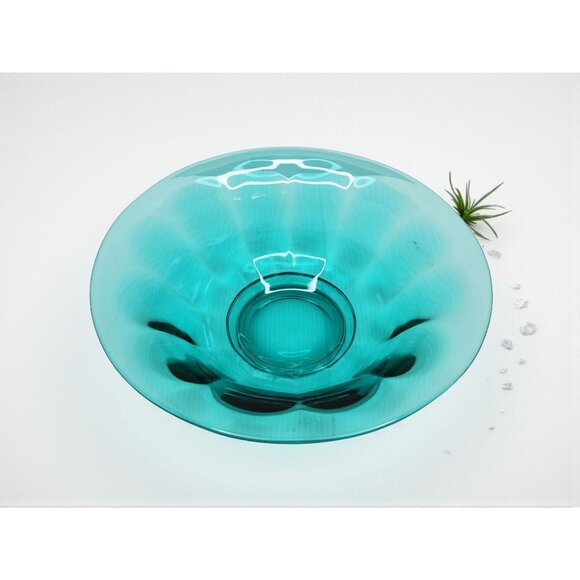 vintage turquoise flower petal design decorative glass bowl - Picture 10 of 11